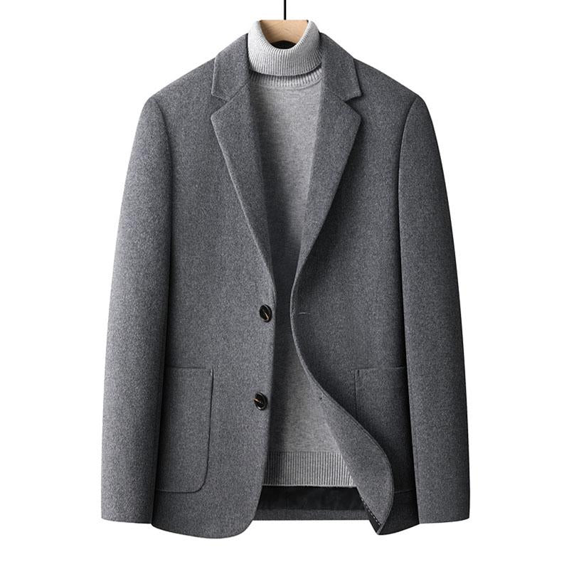 Mens Vintage Wool Blended Thickened Warm Lapel Single-Breasted Blazer 76857884M