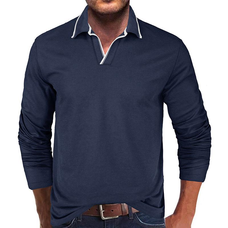 Mens Colorblock Line Trim Long Sleeve Loose Polo Shirt 60634930Z