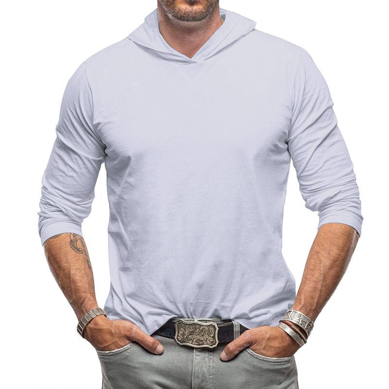 Mens Casual Solid Color Hooded Long Sleeve T-Shirt 90114469M