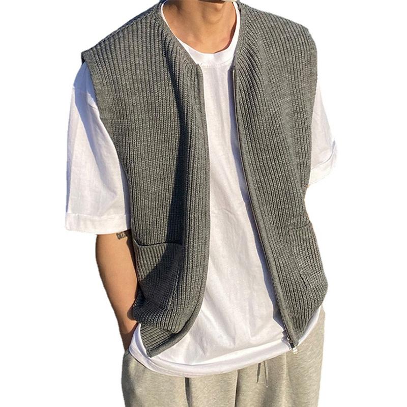 Mens Casual Solid Color Zipper Knit Sleeveless Vest 92594242Y