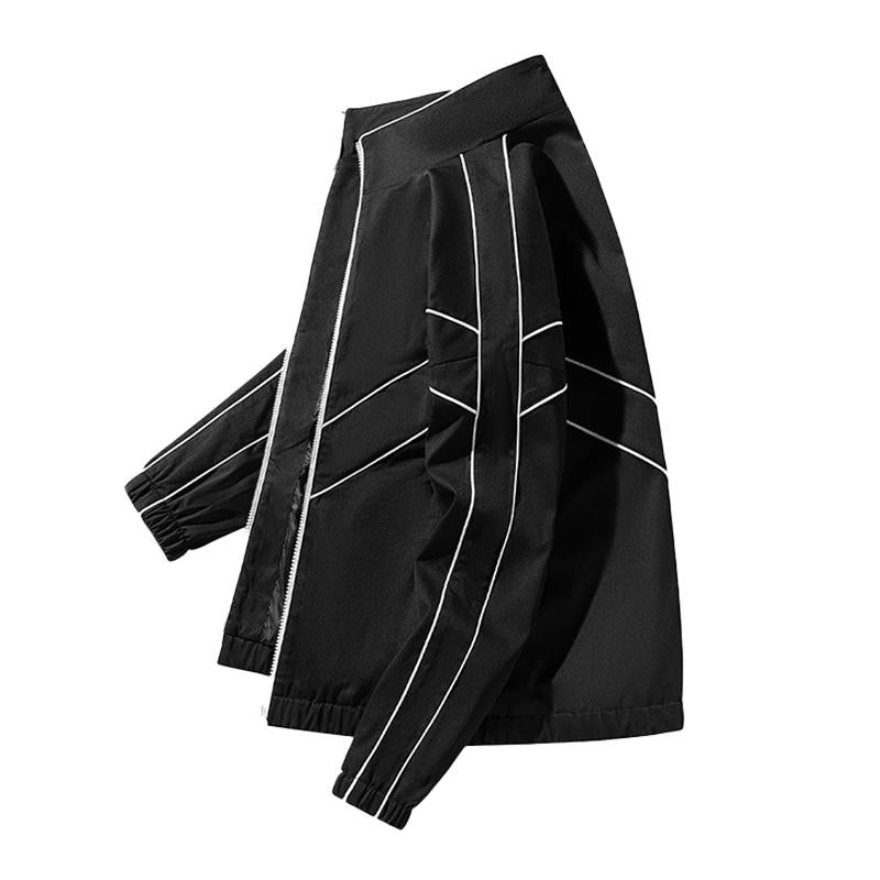 Mens Casual Stand Collar Loose Stitching Long Sleeve Baseball Jacket 46252202M