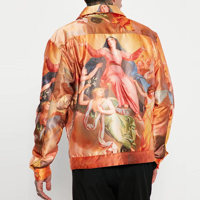 Mens Vintage Print Lapel Single Breasted Long Sleeve Jacket 88552914M