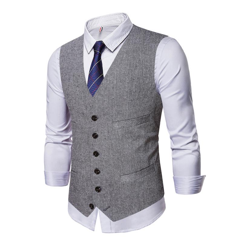 Mens Vintage Solid Color V-Neck Single-Breasted Slim Fit Vest 00171886M