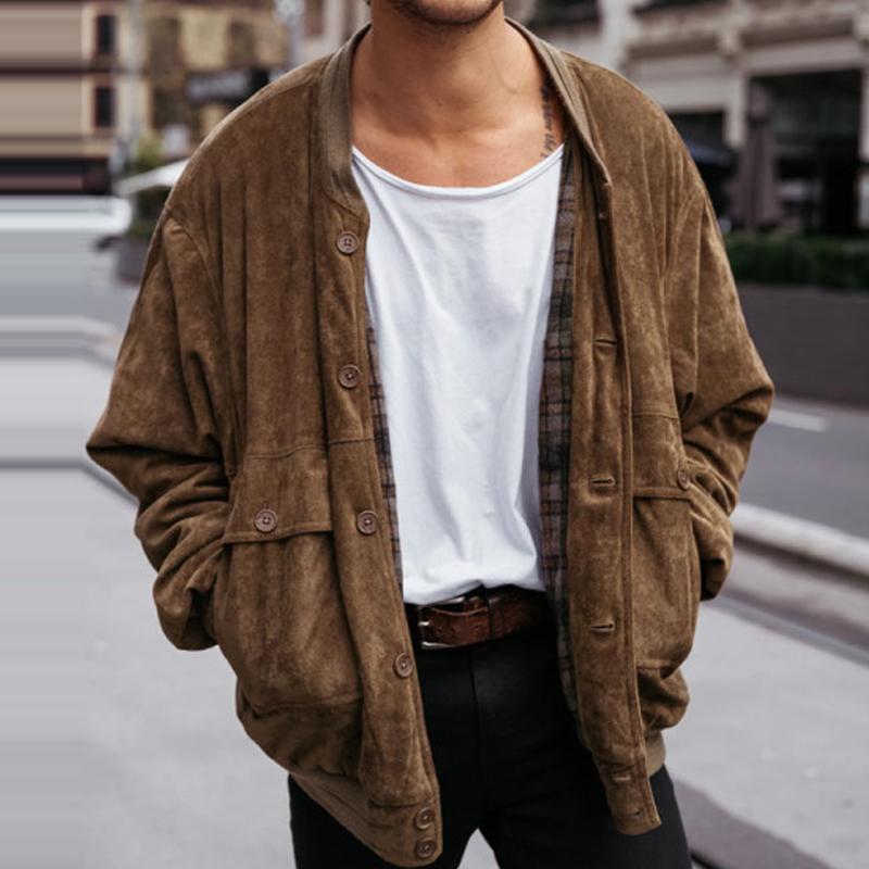 Mens Vintage Suede Stand Collar Jacket 59361757X