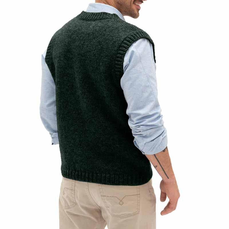 Mens Casual Solid Color V-Neck Knitted Cable Vest 21511728M