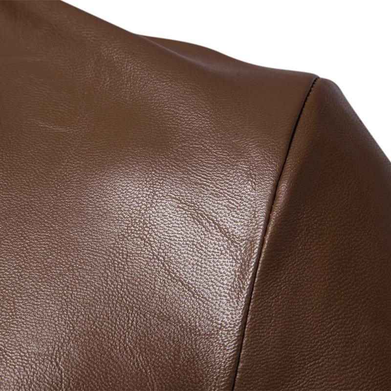 Mens Vintage Lapel Single Breasted Flap Pocket Leather Biker Jacket 67936509M