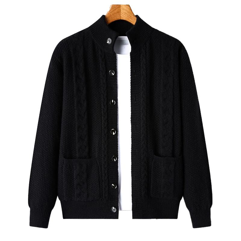 Mens Casual Solid Color Stand Collar Single Breasted Loose Knit Cardigan 97126478M