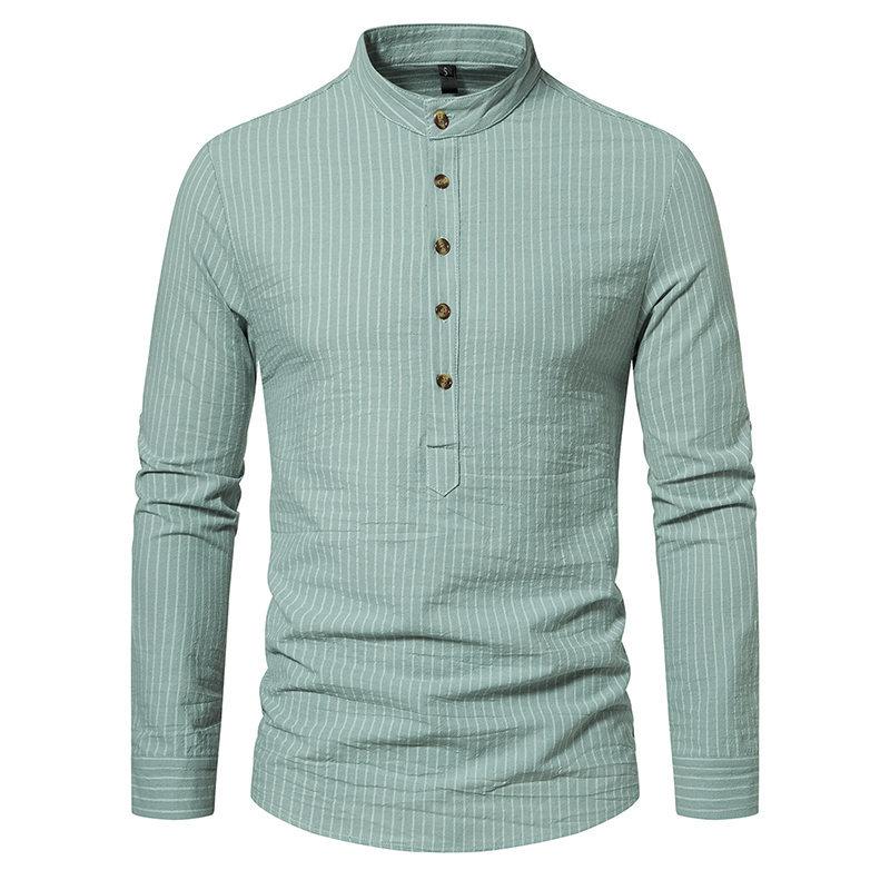 Mens Casual Striped Stand Collar Long Sleeve Shirt 95806899X
