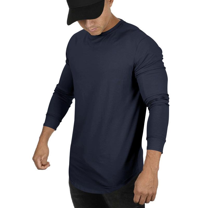 Mens Casual Solid Color Round Neck Long Sleeve T-Shirt 18939148M