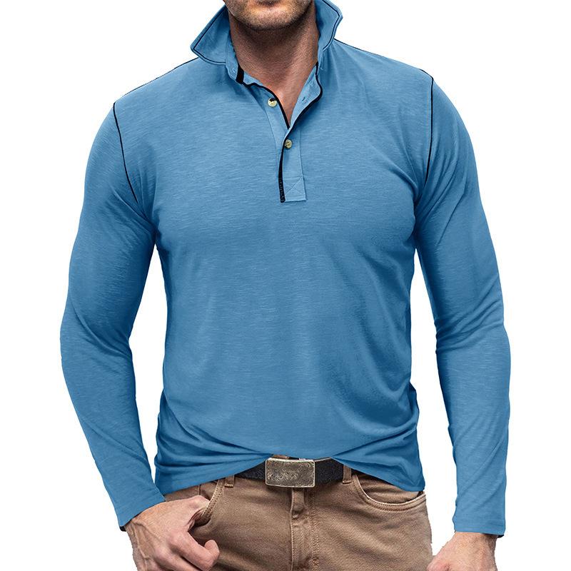 Mens Solid Color Long Sleeve Lapel Polo Shirt 28855071X