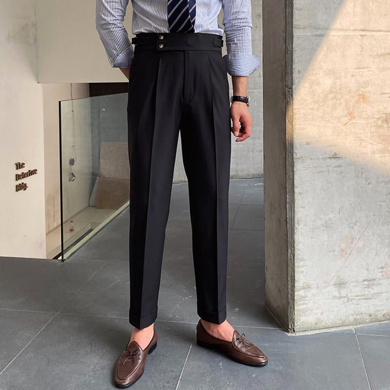 Mens British Style Drape High Waist Straight Pants 73687328M