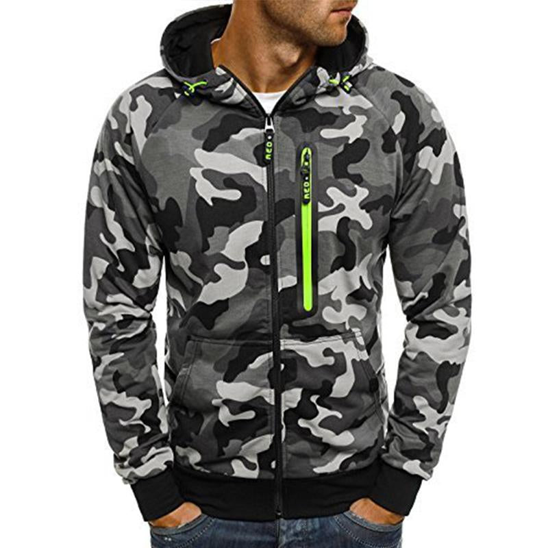Mens Casual Camouflage Chest Zipper Hoodie Jacket 87553181Y