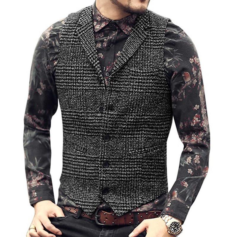 Mens Vintage Plaid Single Breasted Lapel Vest 46844064X