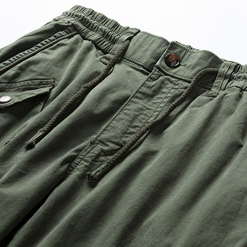 Mens Casual Solid Color Elastic Waist Multi-Pocket Cotton Cargo Pants 76185960M