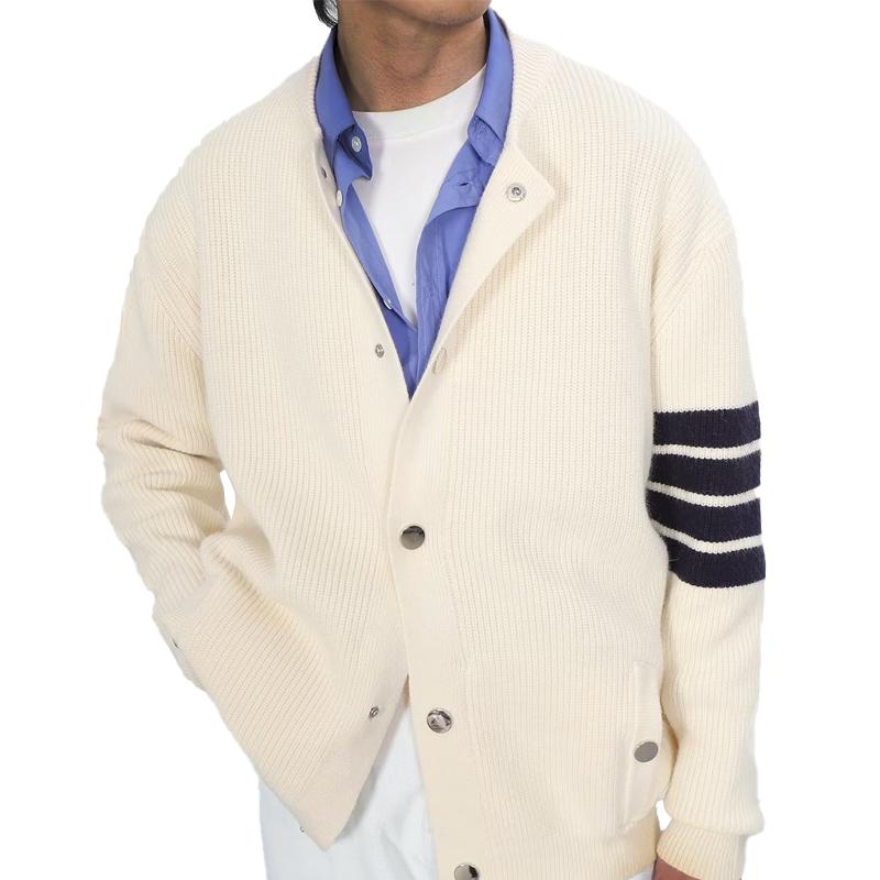 Mens Solid Color Round Neck Single Breasted Casual Knit Jacket 20930858X