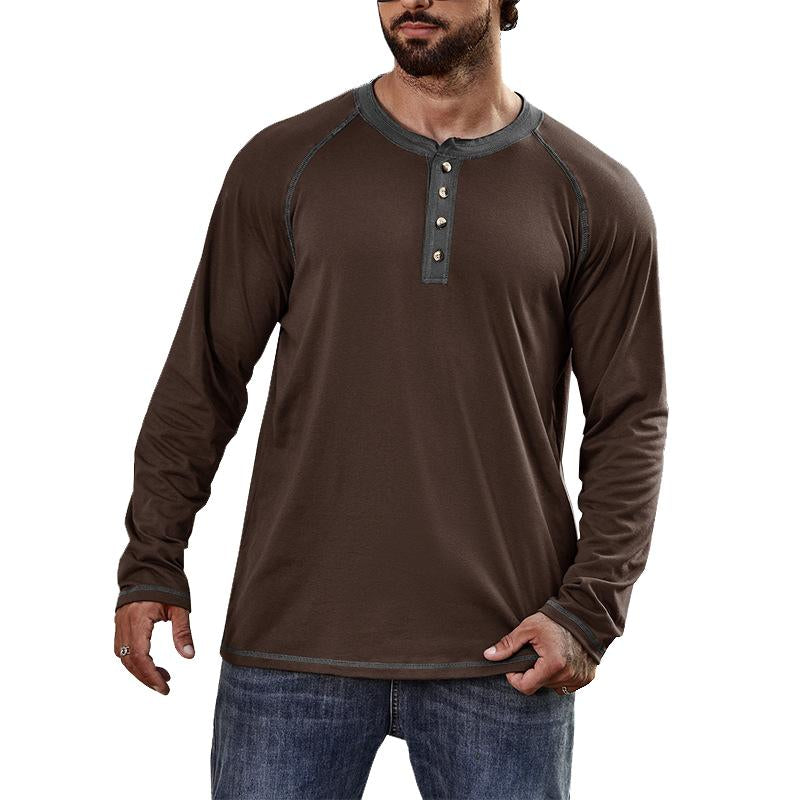 Mens Long Sleeve Crew Neck Henley Shirt 23582261X