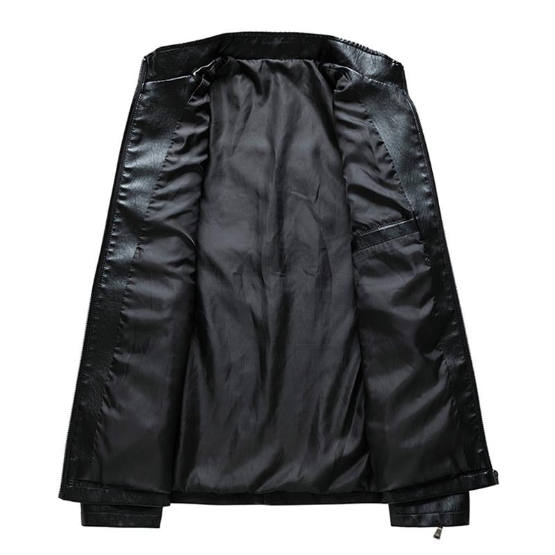 Mens Casual Stand Collar Zipper Slim Leather Jacket 99434666M