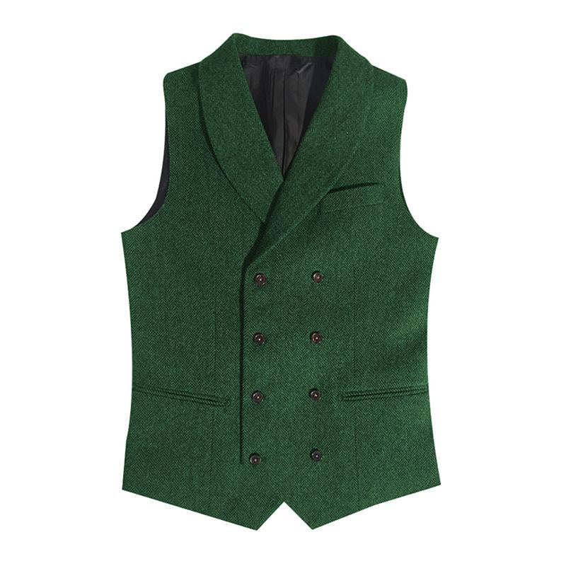 Mens Vintage Lapel Double Breasted Herringbone Slim Fit Suit Vest 66477441M