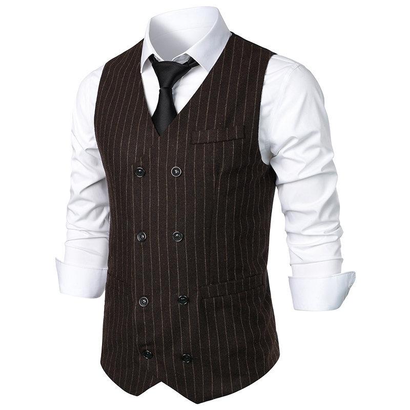 Mens Vintage Striped V Neck Double Breasted Suit Vest 95030731Z