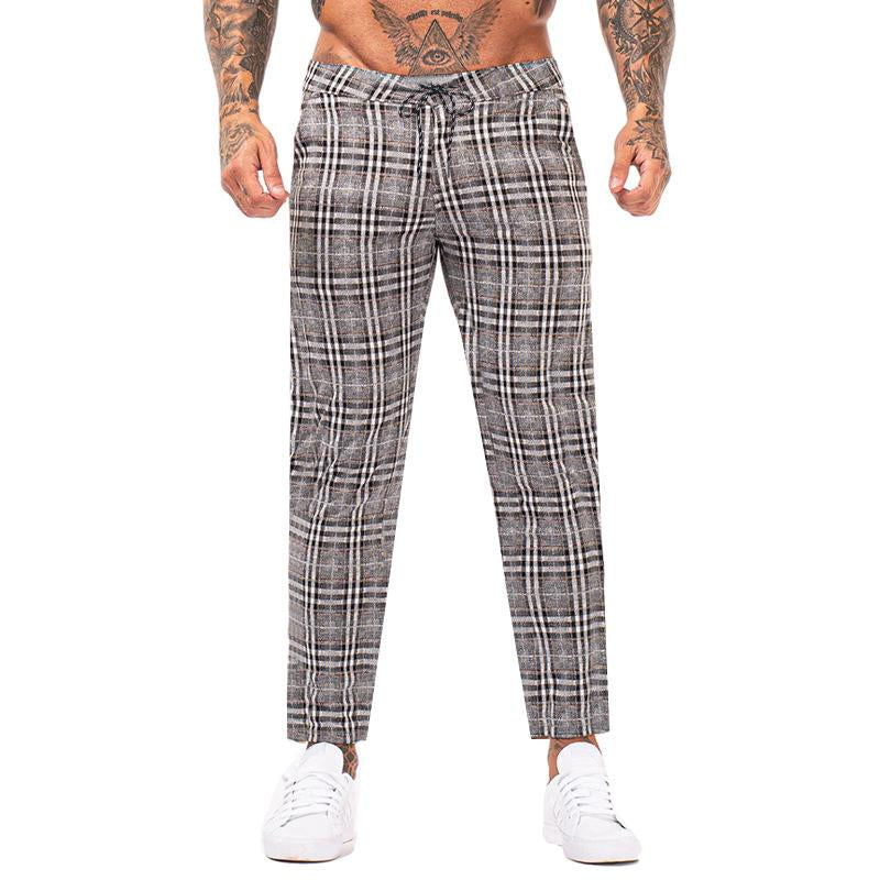 MenS Retro Casual Plaid Straight Pants 85522735Y