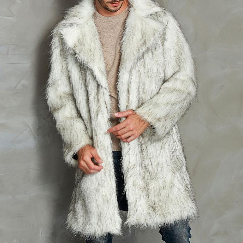 Mens Vintage Faux Fur Lapel Long Coat 78473839M