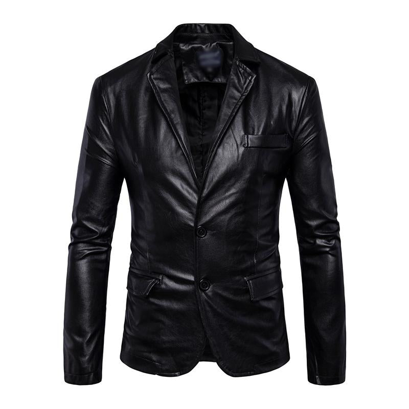 Mens Vintage Lapel Single Breasted Flap Pocket Leather Biker Jacket 67936509M
