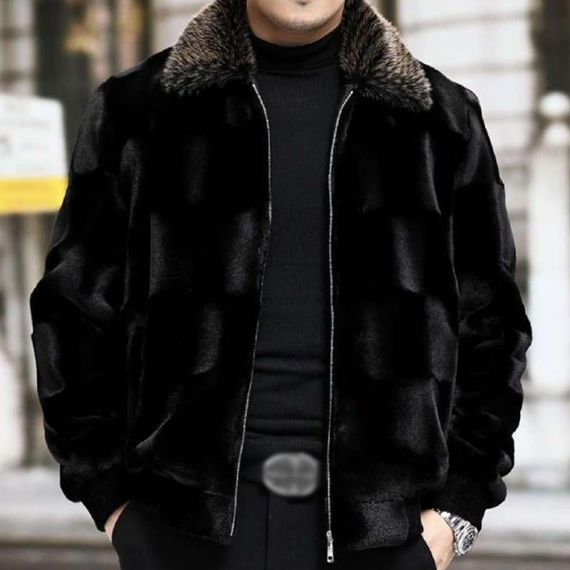 Mens Vintage Imitation Fur Warm Thickened Lapel Jacket 28403659M