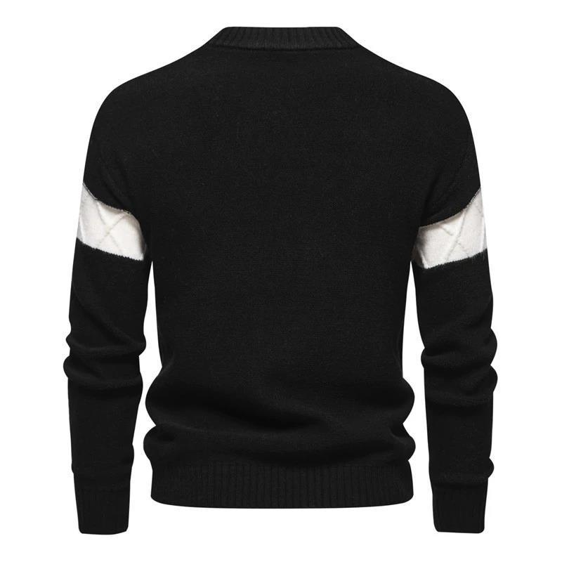 Mens Casual Color Block Jacquard Crew Neck Sweater 22320423Y