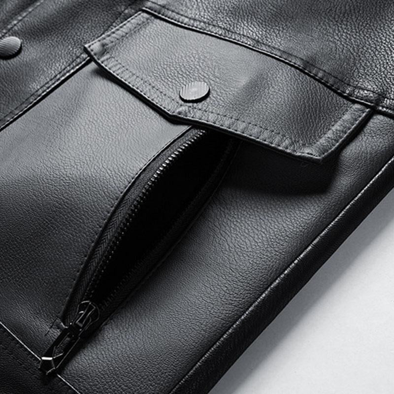 Mens Stylish Contrast Lapel Single Breasted Leather Jacket 60161089M