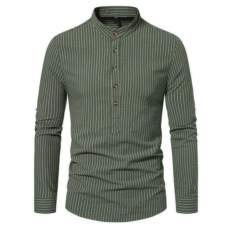 Mens Casual Striped Stand Collar Long Sleeve Shirt 95806899X