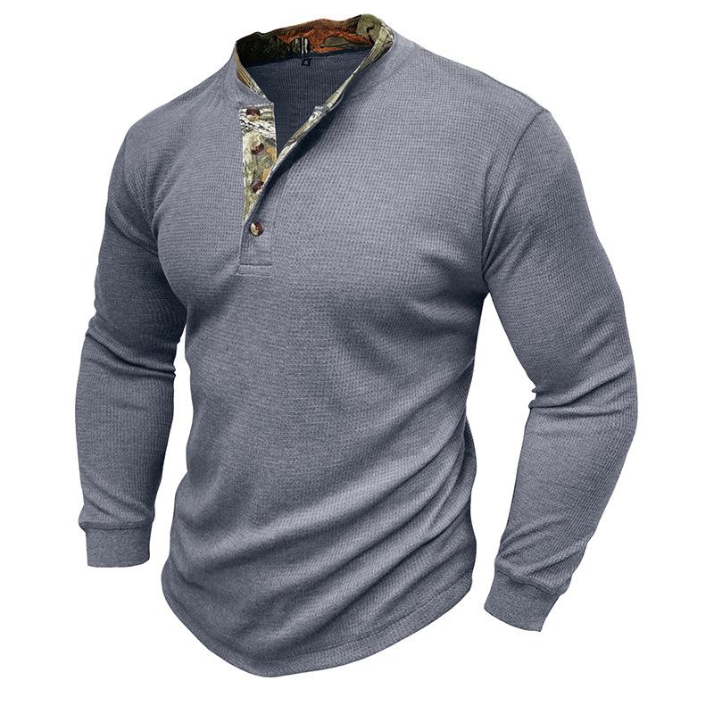 Mens Long Sleeve Outdoor Double Collar Waffle Crewneck Henley 48148003X