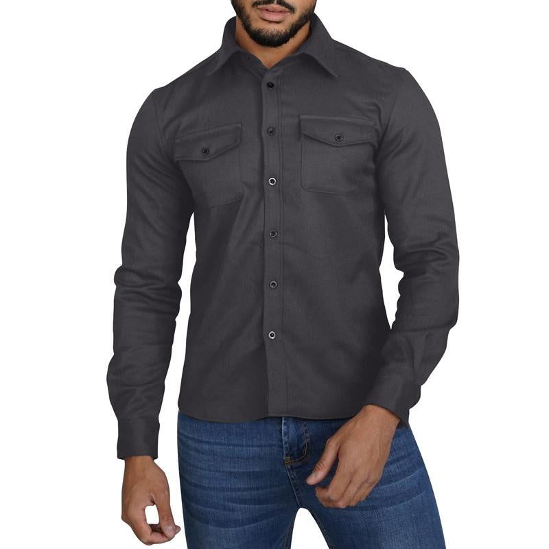 Mens Solid Color Thickened Casual Lapel Shirt Jacket 04931954X