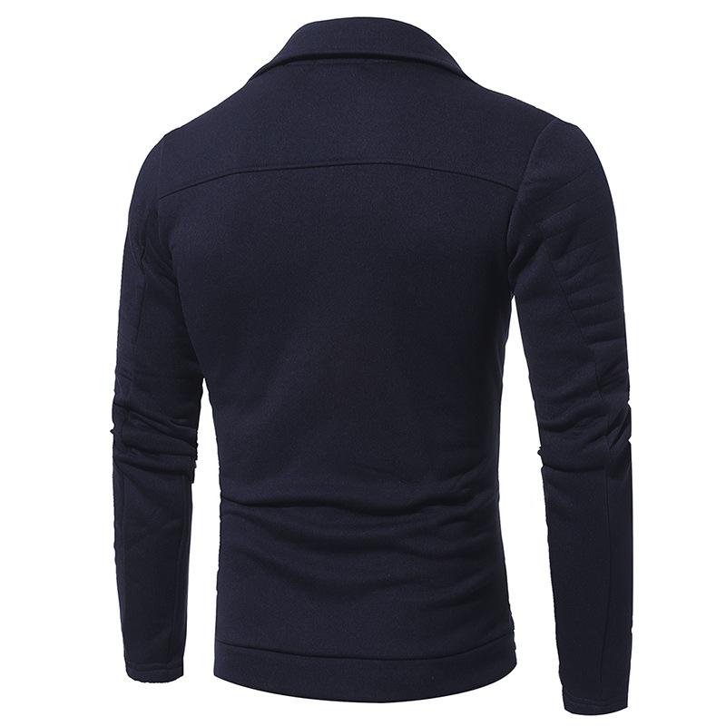 Mens Casual Double Diagonal Zipper Solid Color Lapel Jacket 17360131X