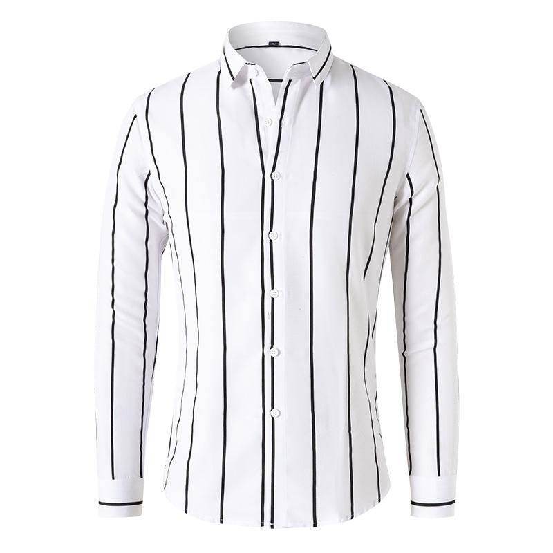 Mens Striped Long Sleeve Lapel Shirt 17373379X