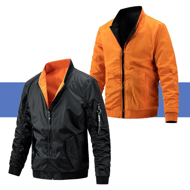 Mens Casual Stand Collar Cotton Reversible Zipper Long Sleeve Jacket 45623764M