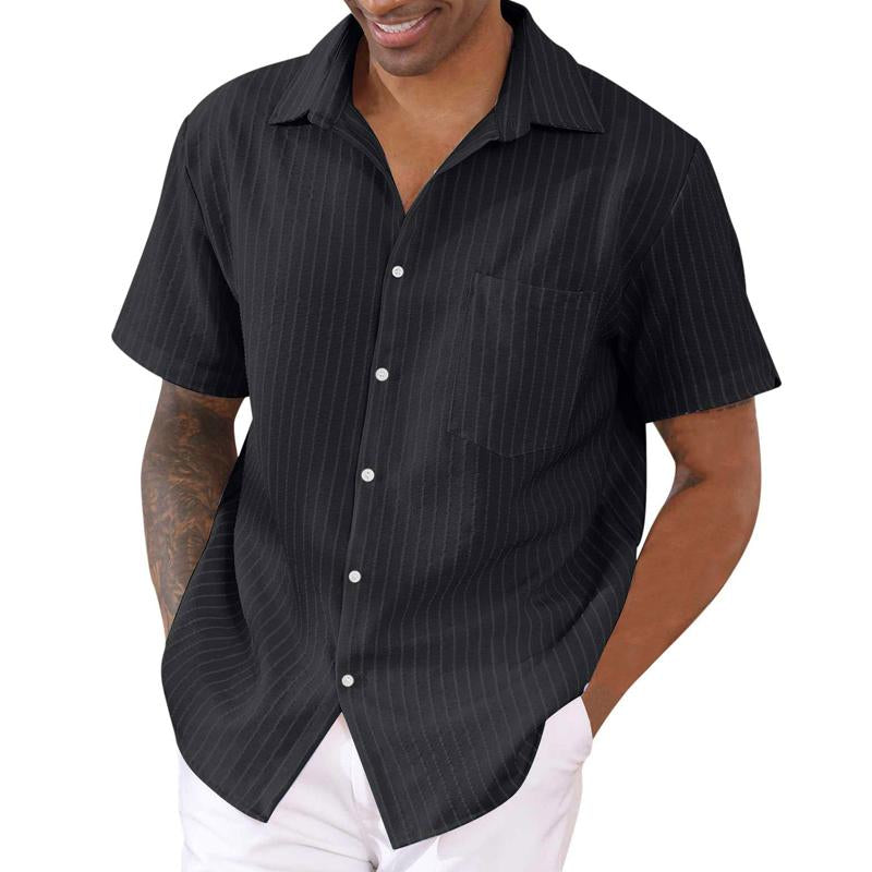 Mens Casual Striped Lapel Short Sleeve Shirt 16715565X