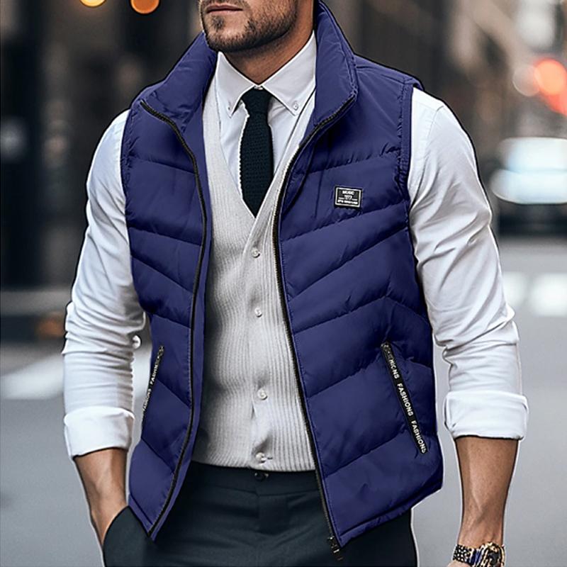 MenS Casual Solid Color Warm Stand Collar Down Vest 01447216Y