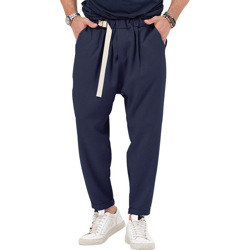 Mens Vintage Solid Color Belted Straight Leg Pants 44305437Y