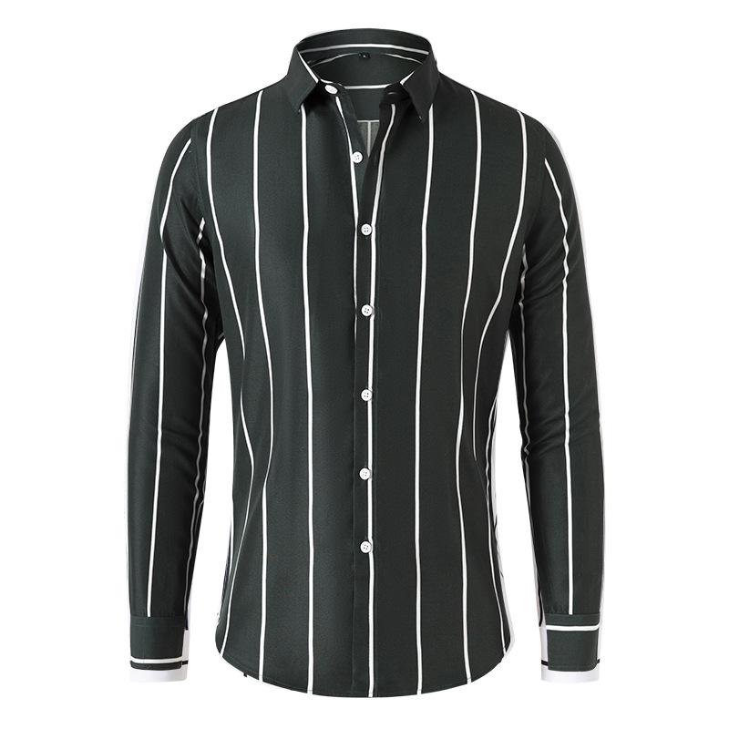Mens Striped Long Sleeve Lapel Shirt 17373379X