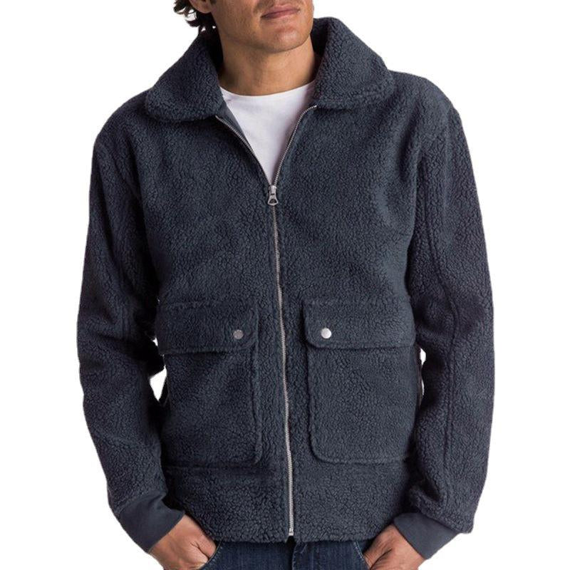Mens Casual Lapel Thick Sherpa Long Sleeve Jacket 08920192M