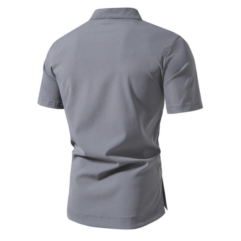Mens Casual Shirt Retro Stand Collar Short Sleeve Shirt 25574754X