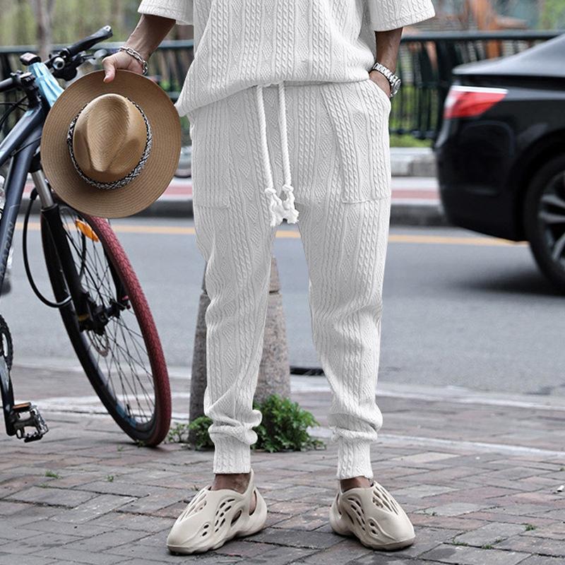 Mens Solid Jacquard Knitwear Elastic Waist Trousers 17187239Z