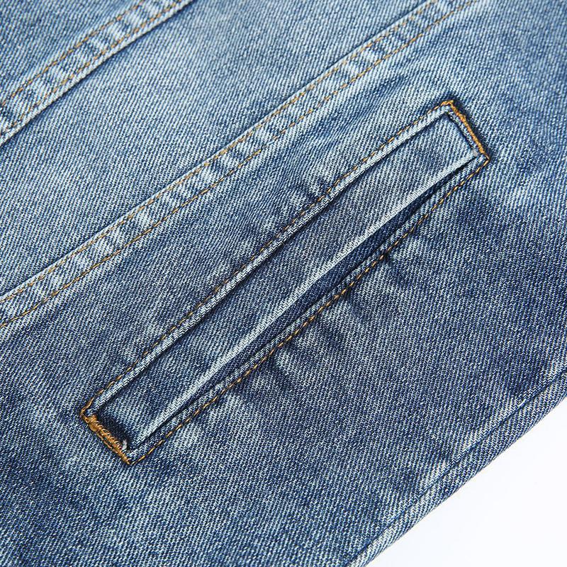 Mens Vintage Wash Lapel Single Breasted Multi Pocket Denim Vest 50562057M
