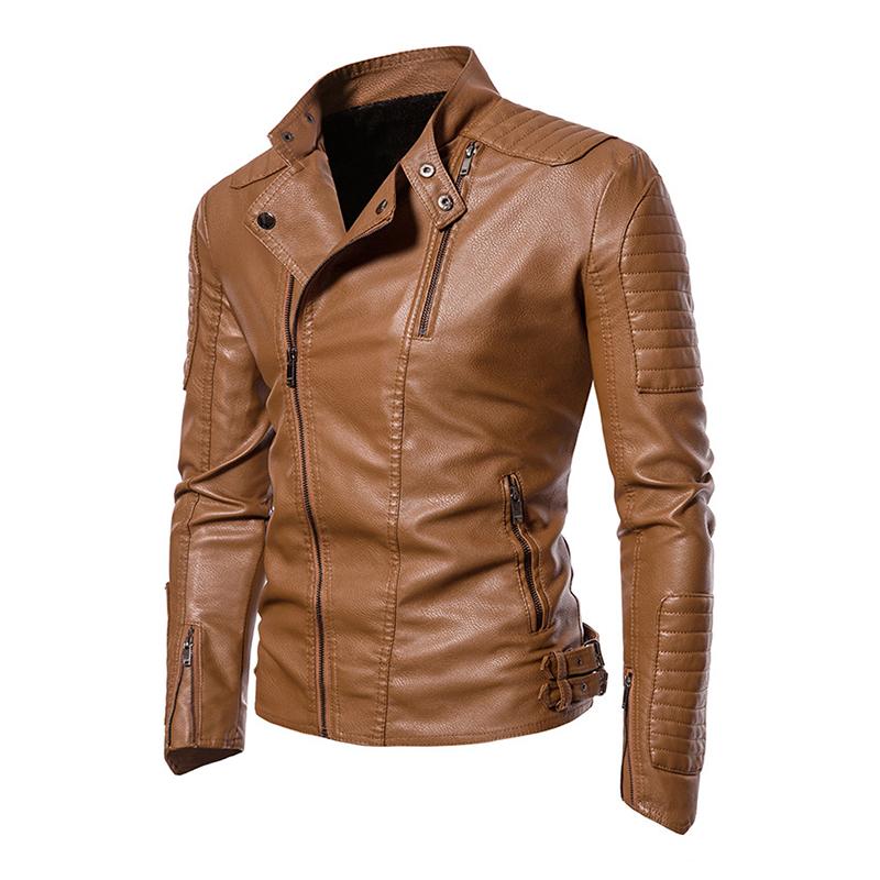 Mens Vintage Stand Collar Punk Biker Leather Jacket 56920279M