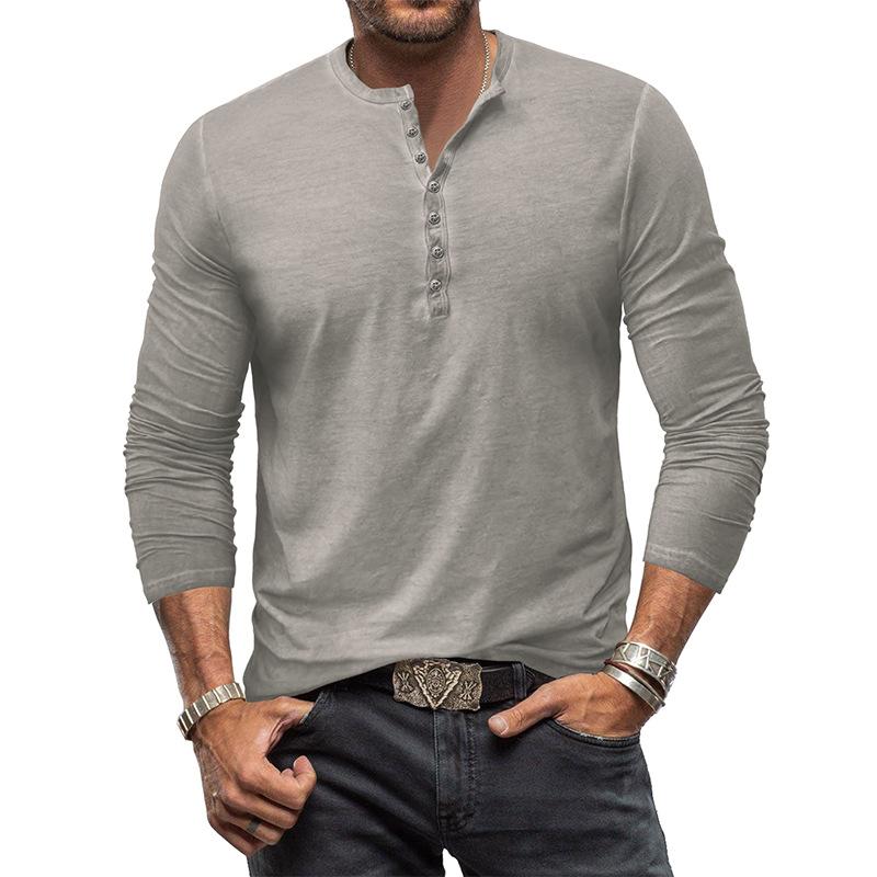 Mens Vintage Distressed Long Sleeve Henley T-Shirt 49710487M