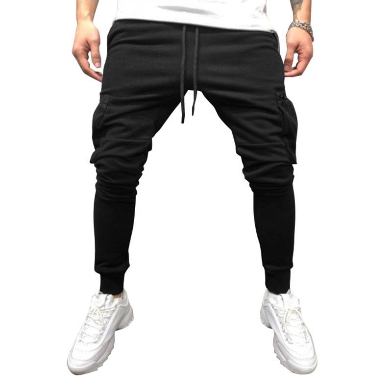 Mens Solid Color Elastic Waist Multi-pocket Casual Sweatpants 62894265Z