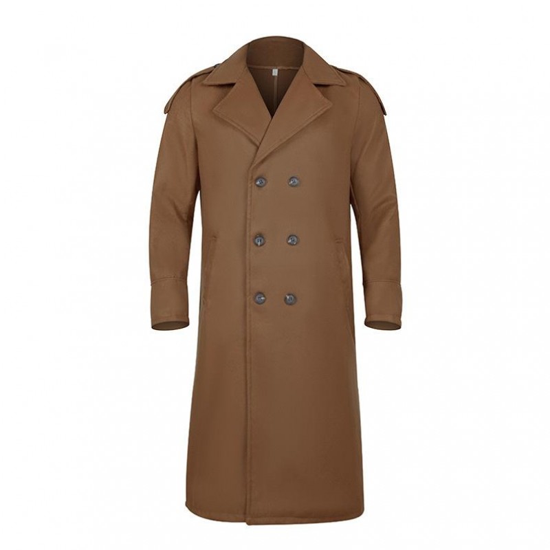 Mens Turn-down Collar Double Breasted Solid Long Coat 63857145Z