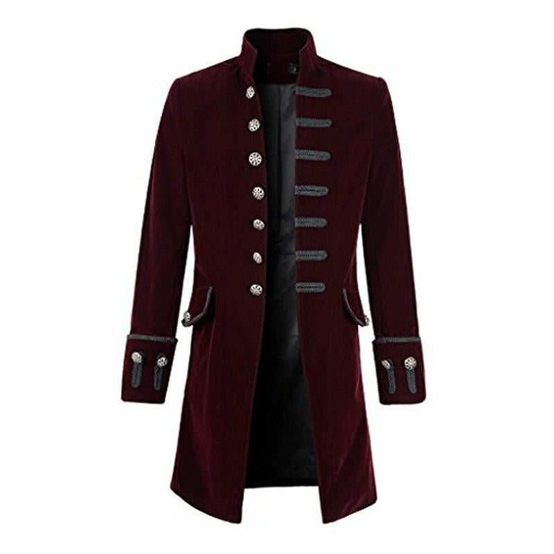 Mens Retro Solid Color Single Breasted Stand Collar Coat 04137300X