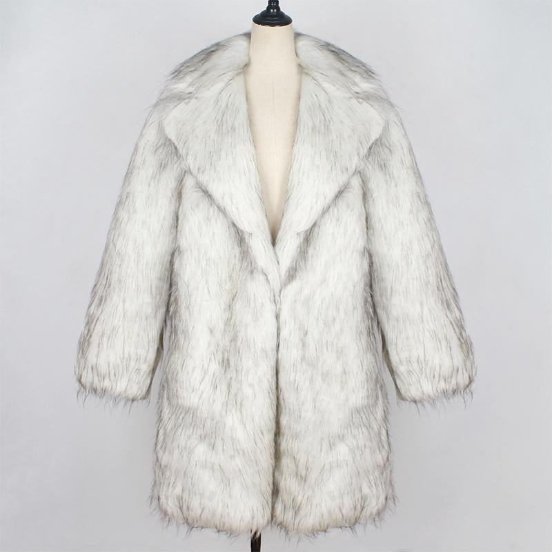 Mens Vintage Faux Fur Lapel Long Coat 78473839M