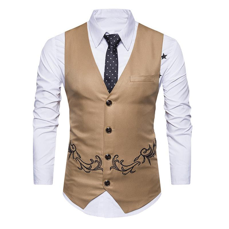 Mens V-neck Embroidered Single-breasted Vest 29357537X